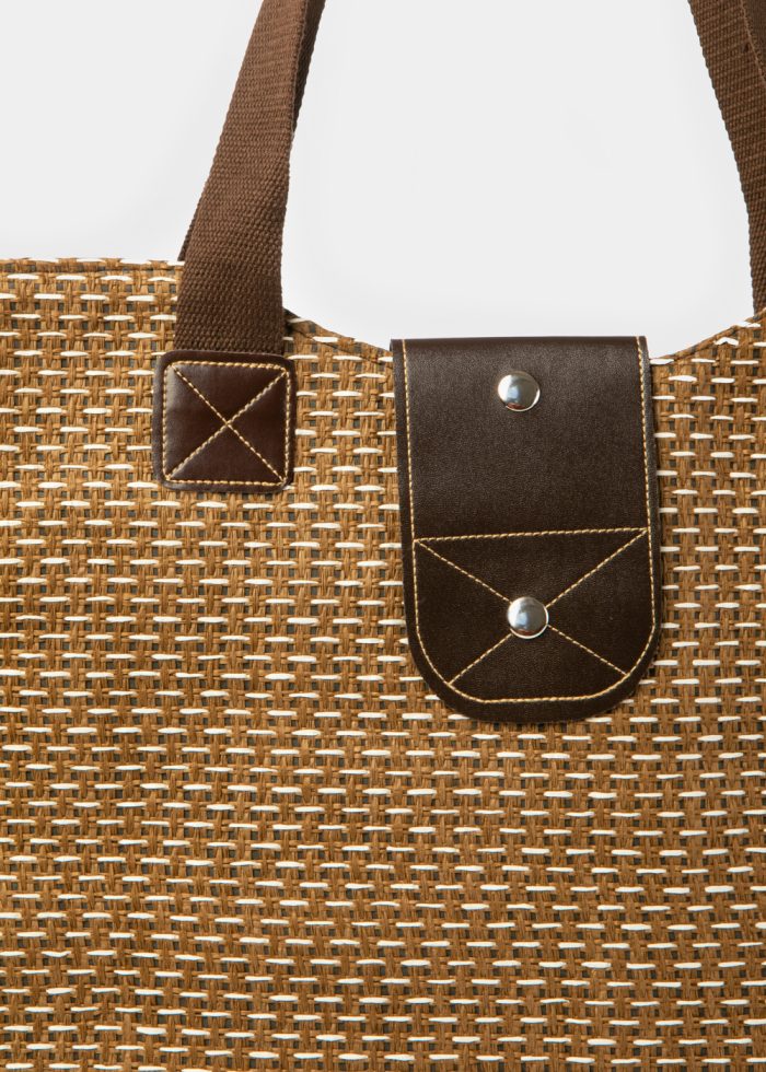 Brown Beach Bag w/ Leatherette Details - Image 3