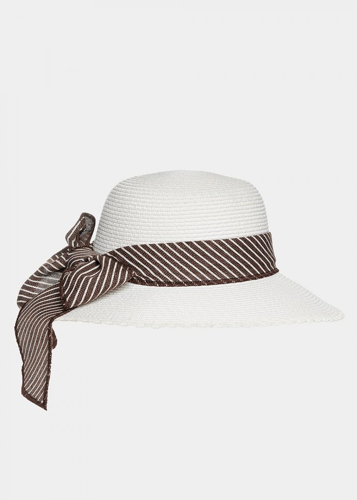 White hat with striped ribbon - Image 2