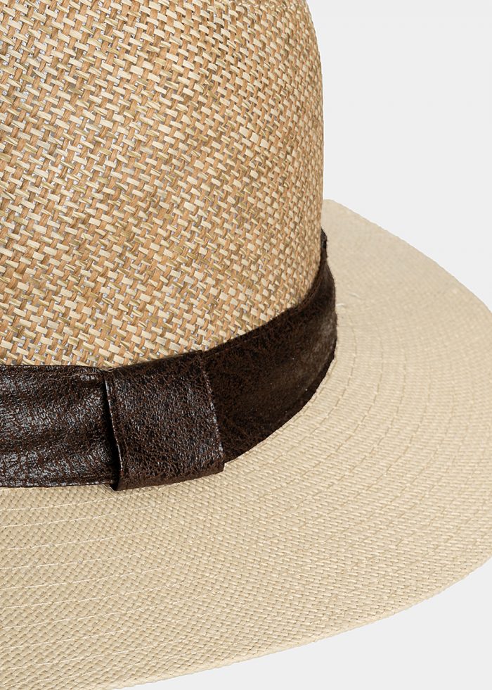 Beige panama with brown leather strap - Image 3