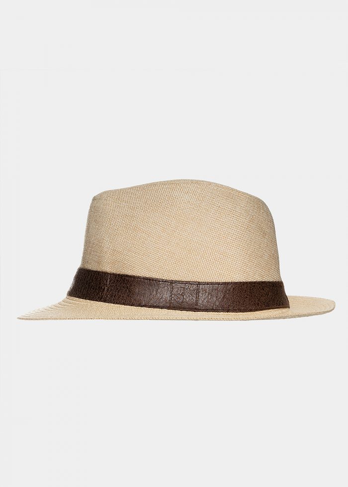 Beige panama with brown leather strap - Image 2