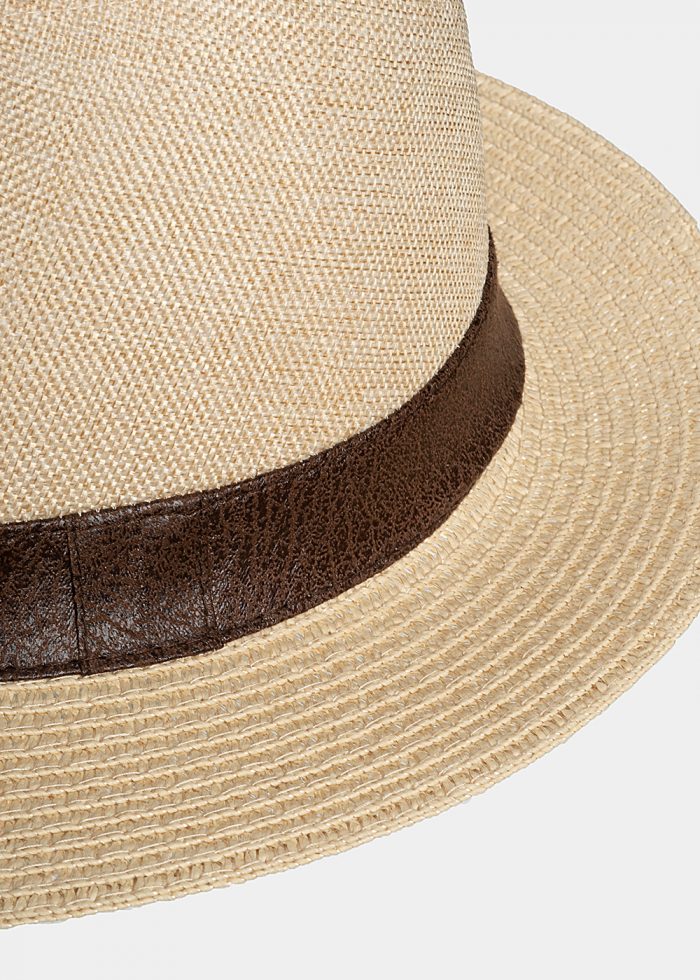 Beige panama with brown leather strap - Image 3