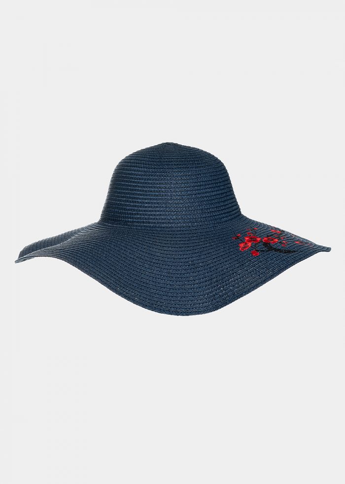 Blue hat with flowers embroidery - Image 2