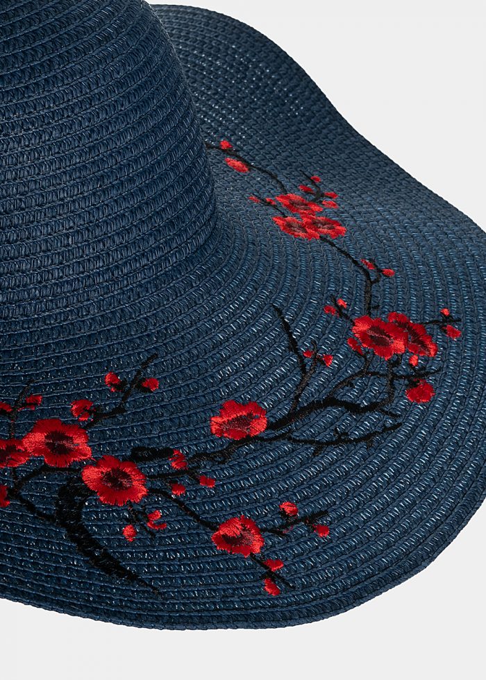 Blue hat with flowers embroidery - Image 3