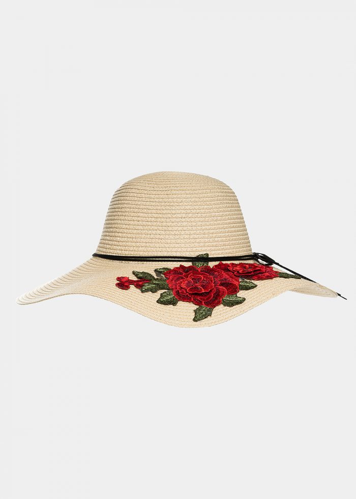 Ecru hat with roses embroidery - Image 2