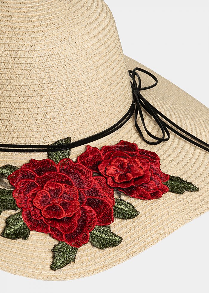 Ecru hat with roses embroidery - Image 3
