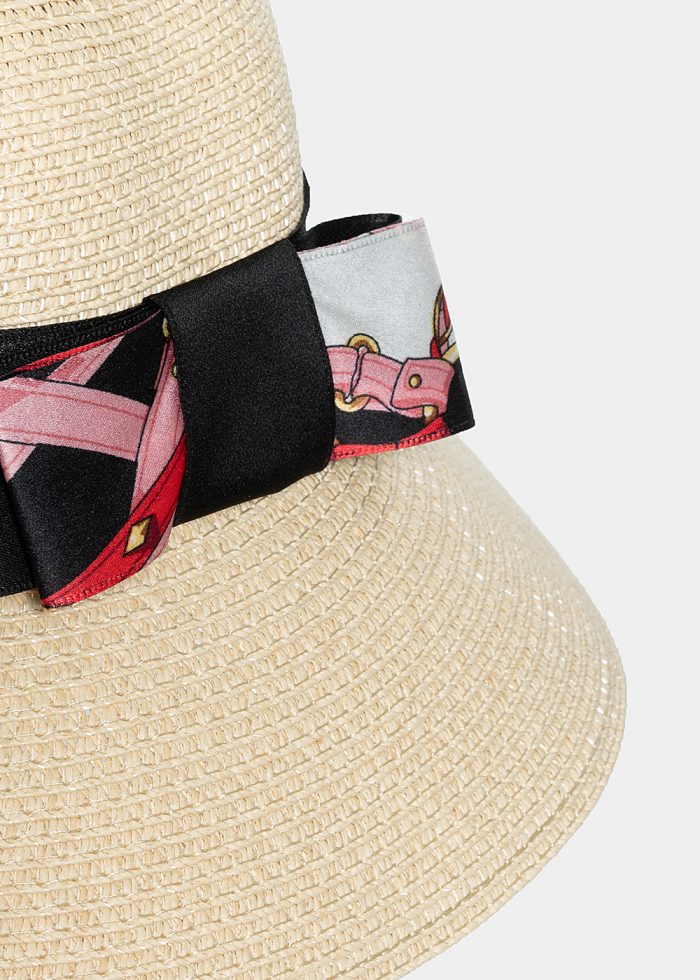 Beige hat with black foulard bow - Image 3