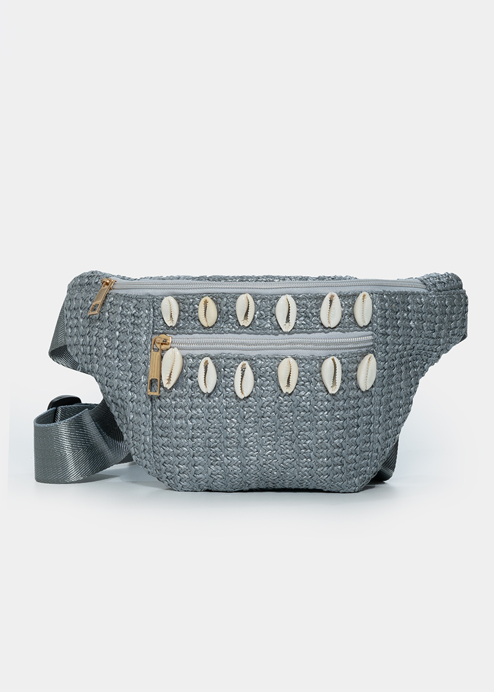 Straw belt bag with shells in grey silver Straw belt bag with shells in grey silver - Image 1