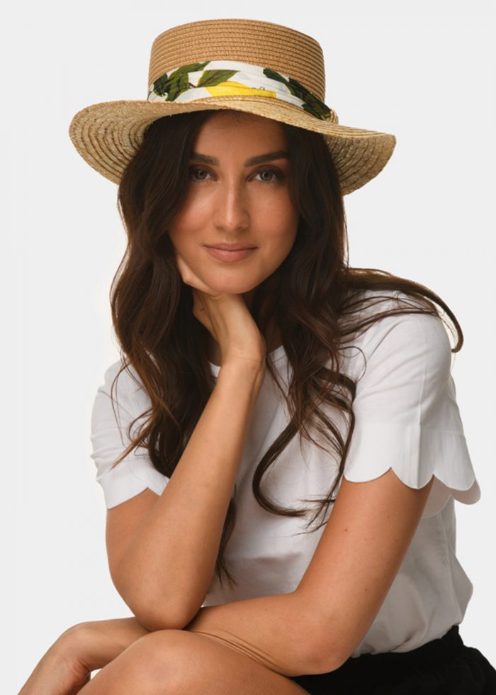 brown & beige straw hat with ribbon - Image 2