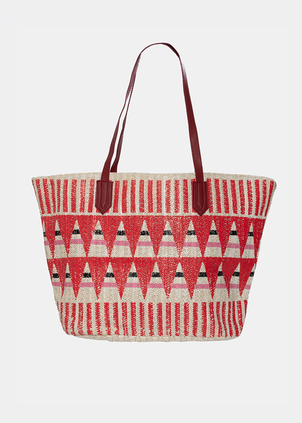 straw bag with red print straw bag with red print - Image 1