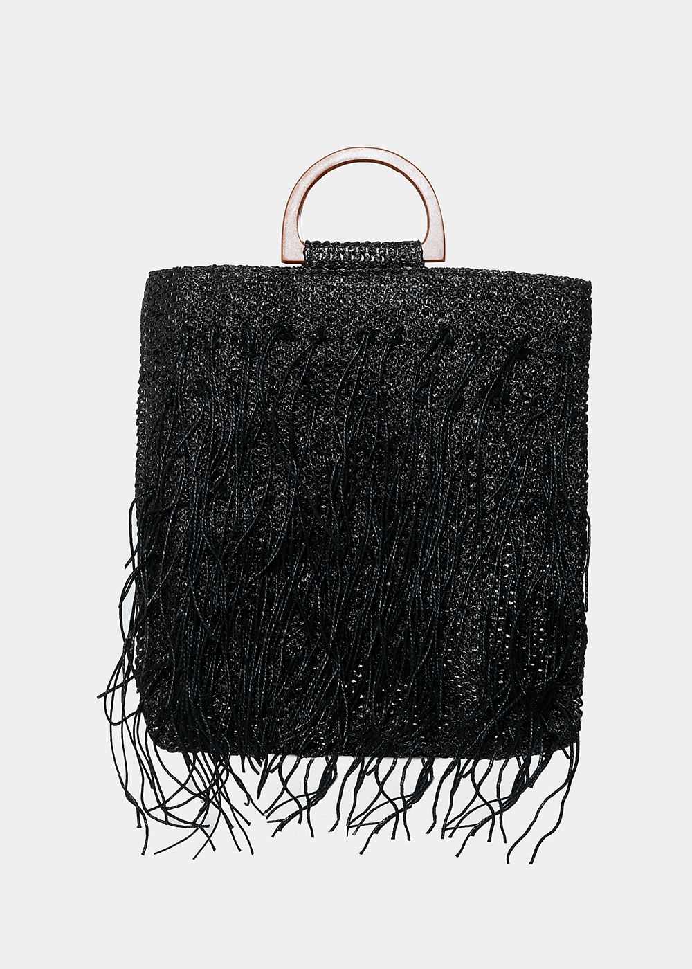 straw bag with fringes in black straw bag with fringes in black - Image 1