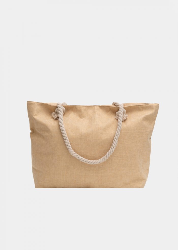 Beige beach bag with gold sequins - Image 2