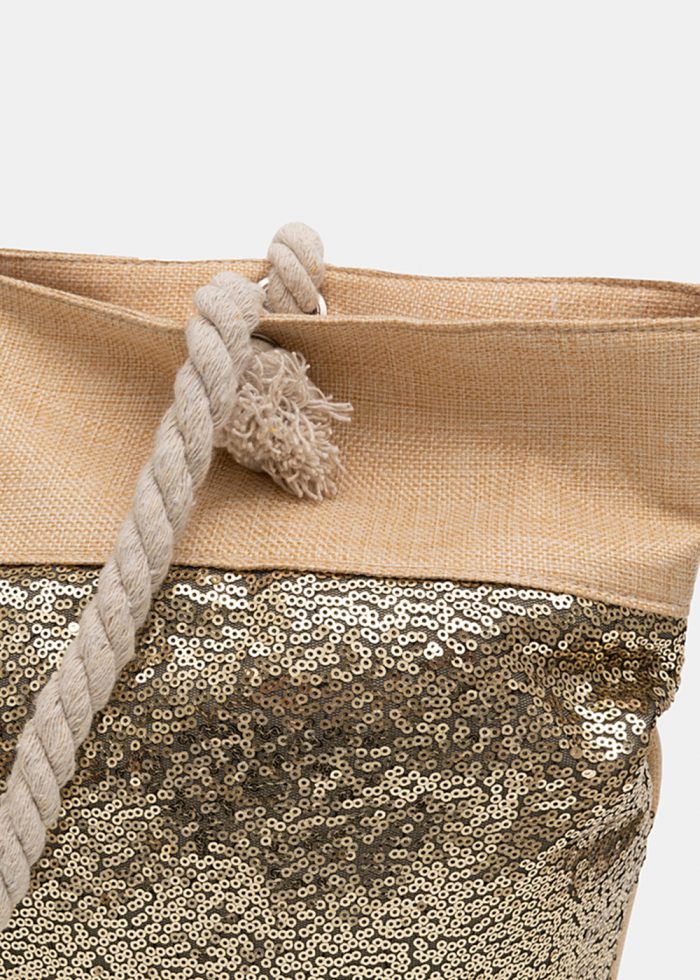 Beige beach bag with bronze sequins - Image 3