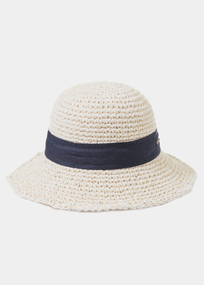 Cream Soft Hat w/ Navy Ribbon - Image 2