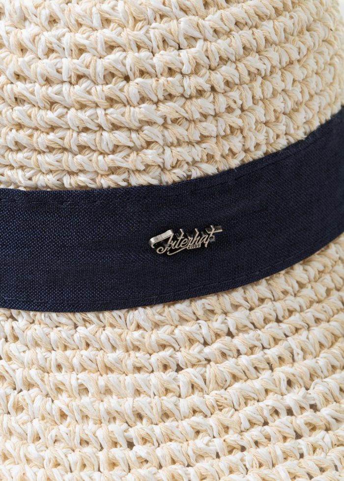 Cream Soft Hat w/ Navy Ribbon - Image 3