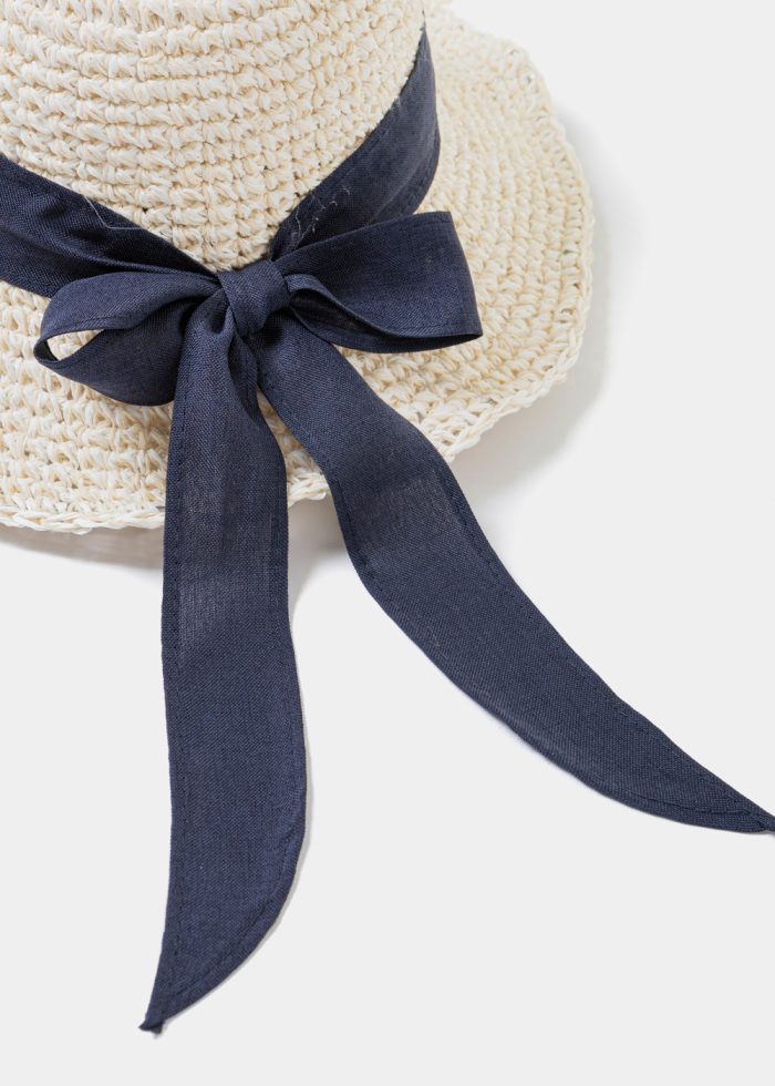 Cream Soft Hat w/ Navy Ribbon - Image 4