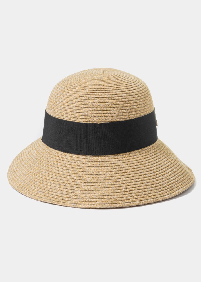 Mixed Brown Straw Hat w/ Black Bow - Image 2