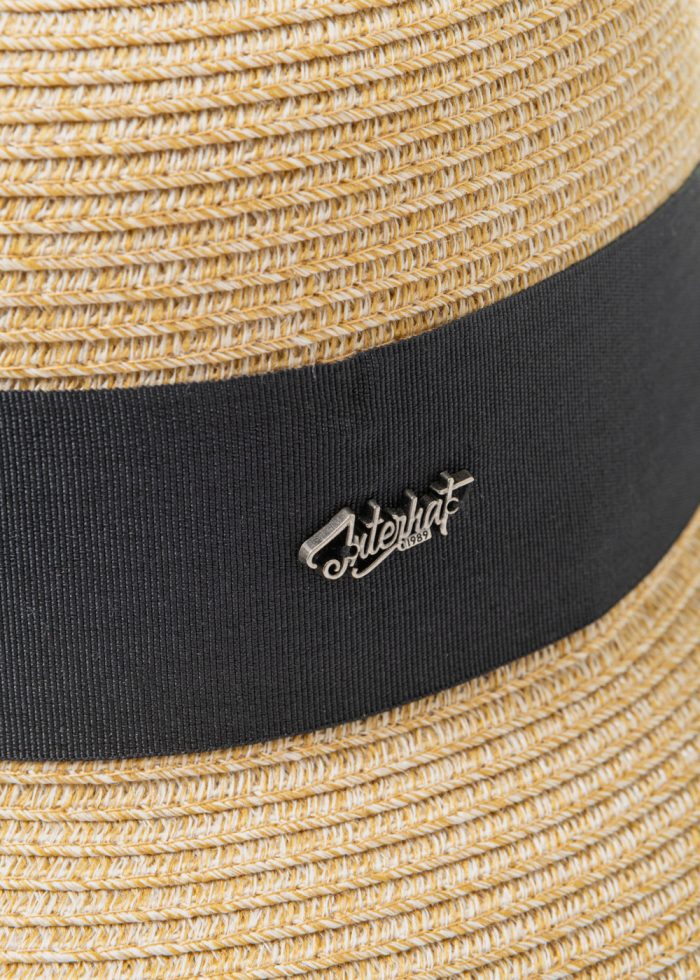 Mixed Brown Straw Hat w/ Black Bow - Image 4
