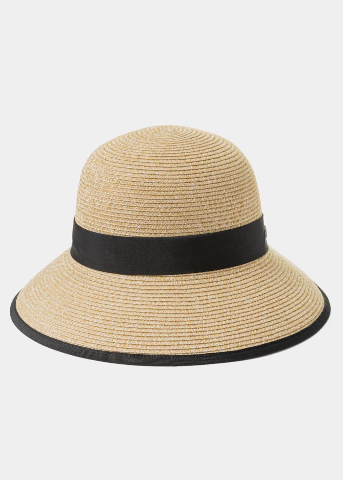 Mixed Brown Cut Straw Hat w/ Black Bow - Image 2