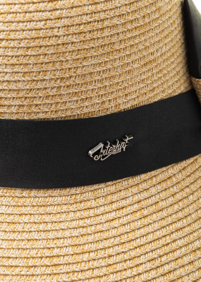 Mixed Brown Cut Straw Hat w/ Black Bow - Image 4