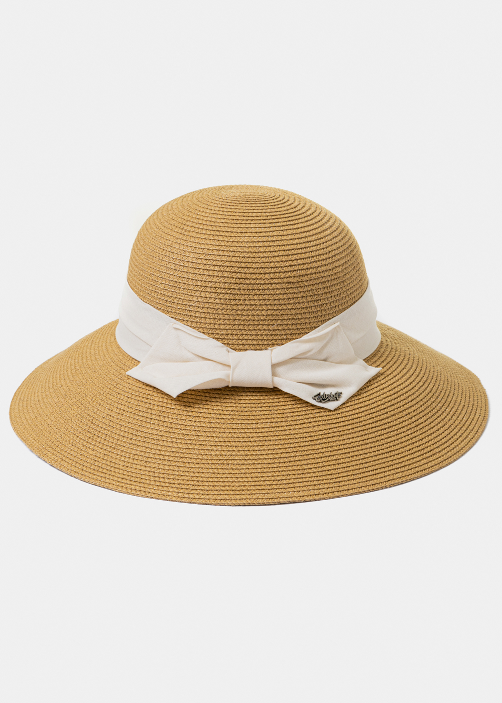 Brown Straw Hat w/ Cream Bow Brown Straw Hat w/ Cream Bow - Image 1