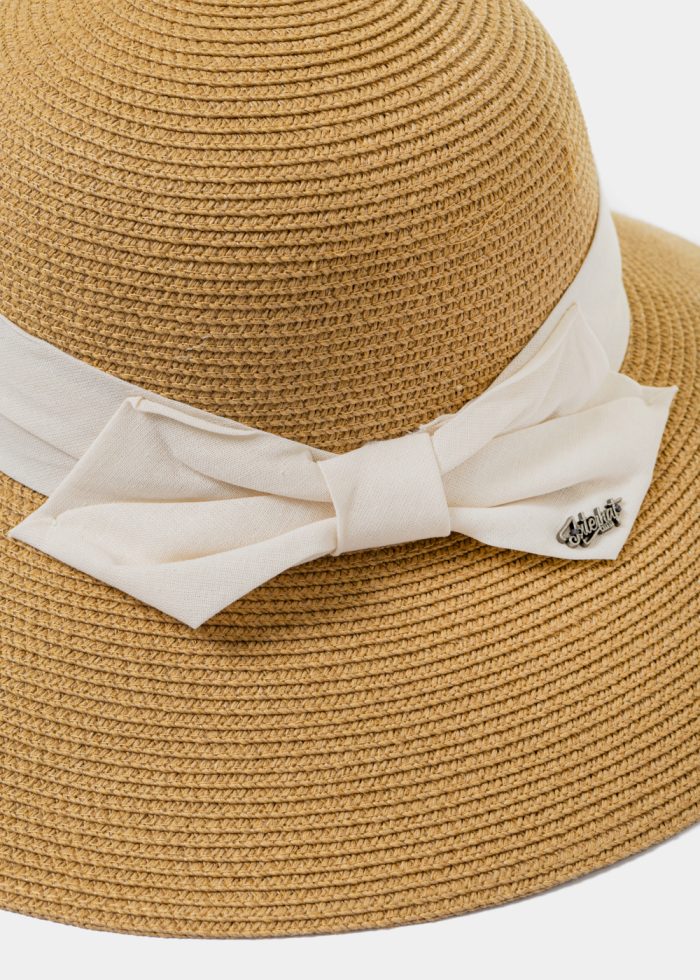 Brown Straw Hat w/ Cream Bow - Image 3