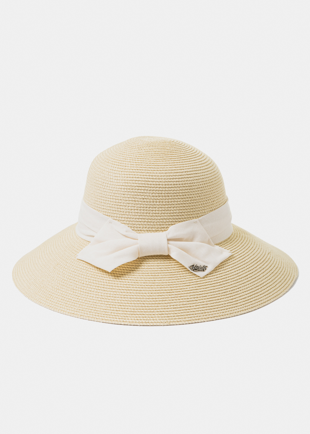 Beige Straw Hat w/ Cream Bow Beige Straw Hat w/ Cream Bow - Image 1