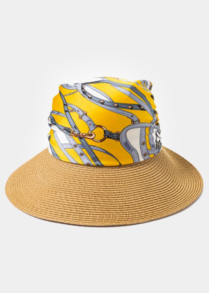 Brown Hat w/ Satin Bandana - Image 3