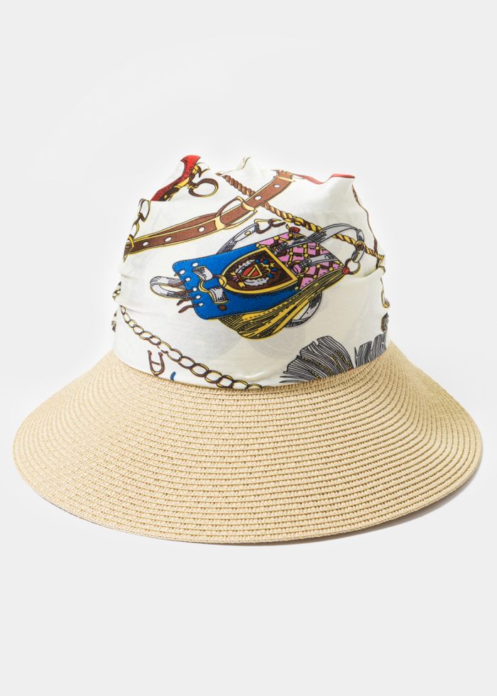 Beige Hat w/ Satin Bandana - Image 2