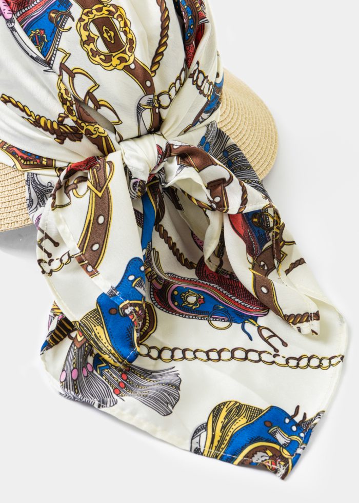 Beige Hat w/ Satin Bandana - Image 4