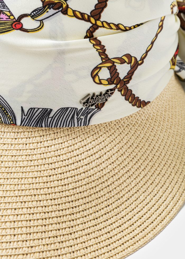 Beige Hat w/ Satin Bandana - Image 3