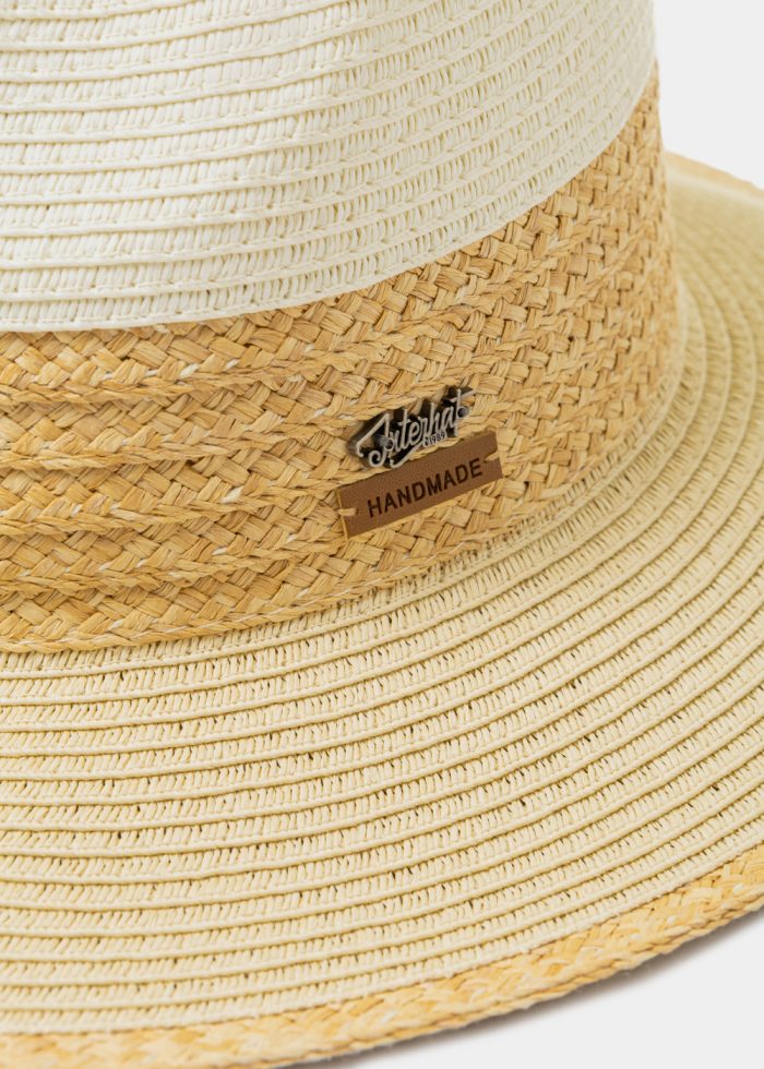 Beige Handmade Panama Style Hat w/ Raffia Details - Image 3