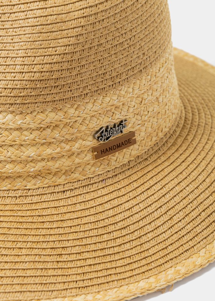 Brown Handmade Panama Style Hat w/ Raffia Details - Image 3