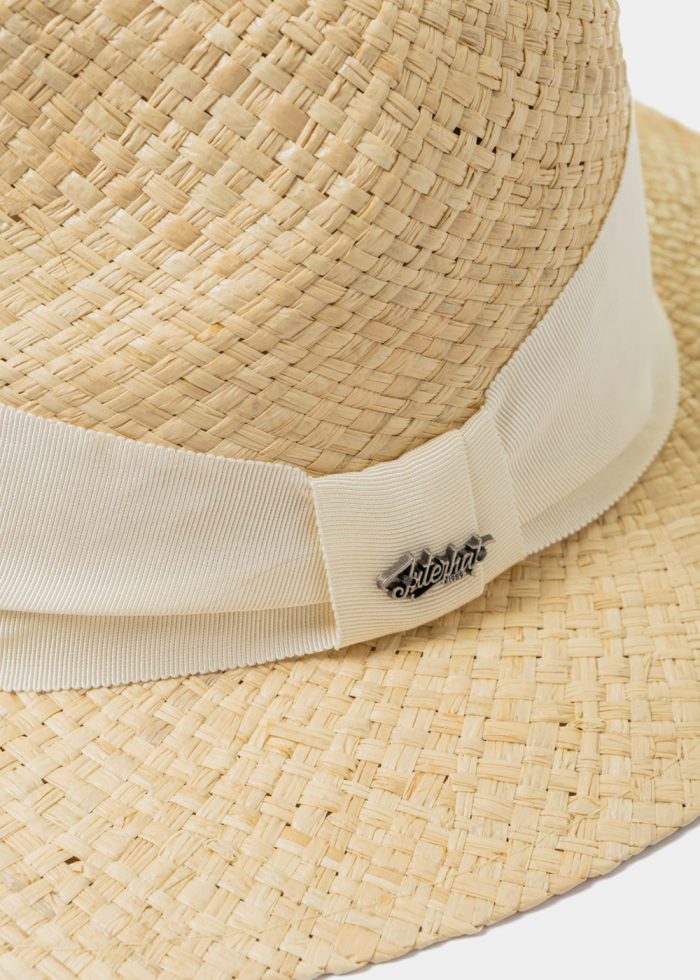 Raffia Panama Style Hat w/ Ecru Hatband - Image 3