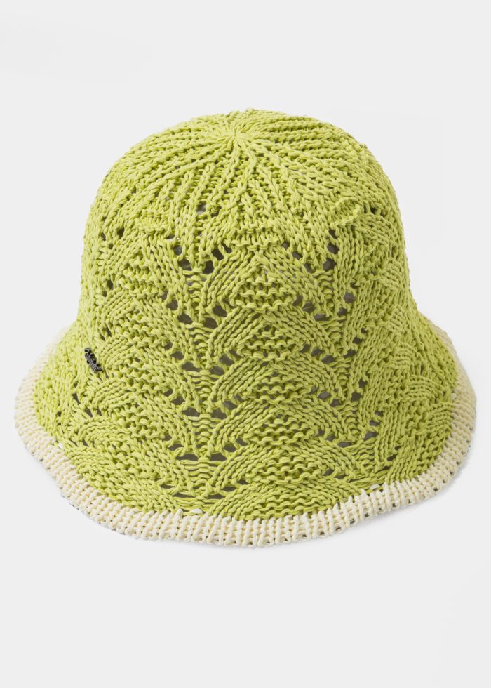 Light Green Knitted Bucket Style Hat w/ Ecru Outline - Image 2