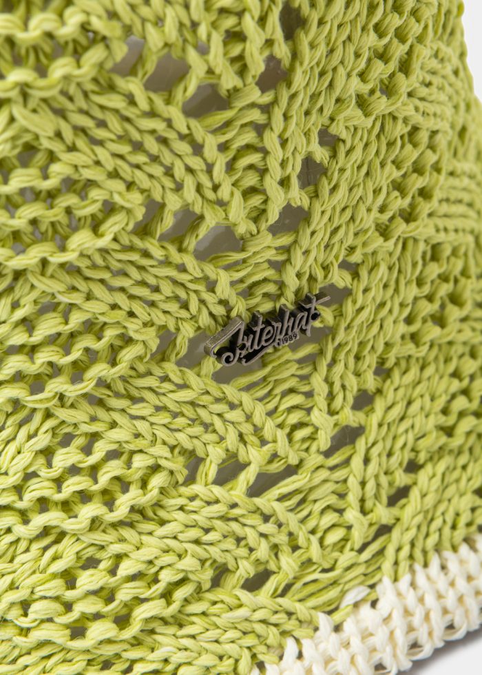 Light Green Knitted Bucket Style Hat w/ Ecru Outline - Image 3