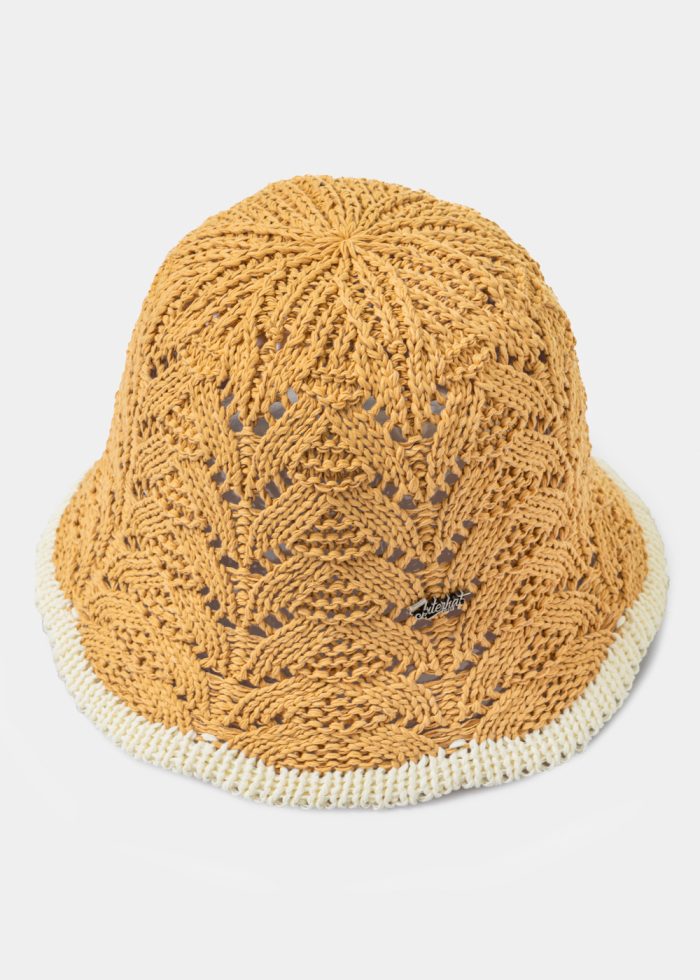 Brown Knitted Bucket Style Hat w/ Ecru Outline - Image 2