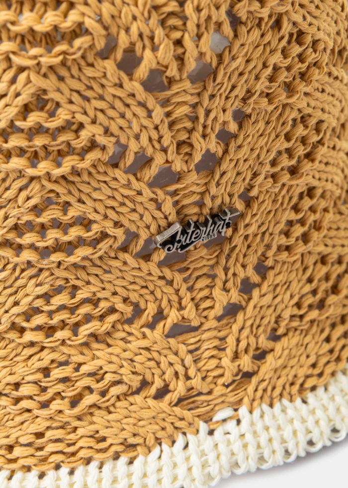 Brown Knitted Bucket Style Hat w/ Ecru Outline - Image 3