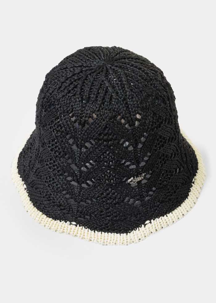 Black Knitted Bucket Style Hat w/ Ecru Outline - Image 2
