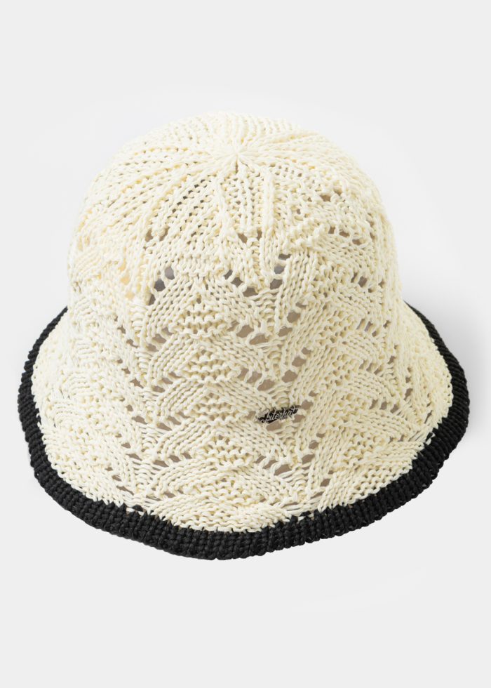 Ecru Knitted Bucket Style Hat w/ Black Outline - Image 3