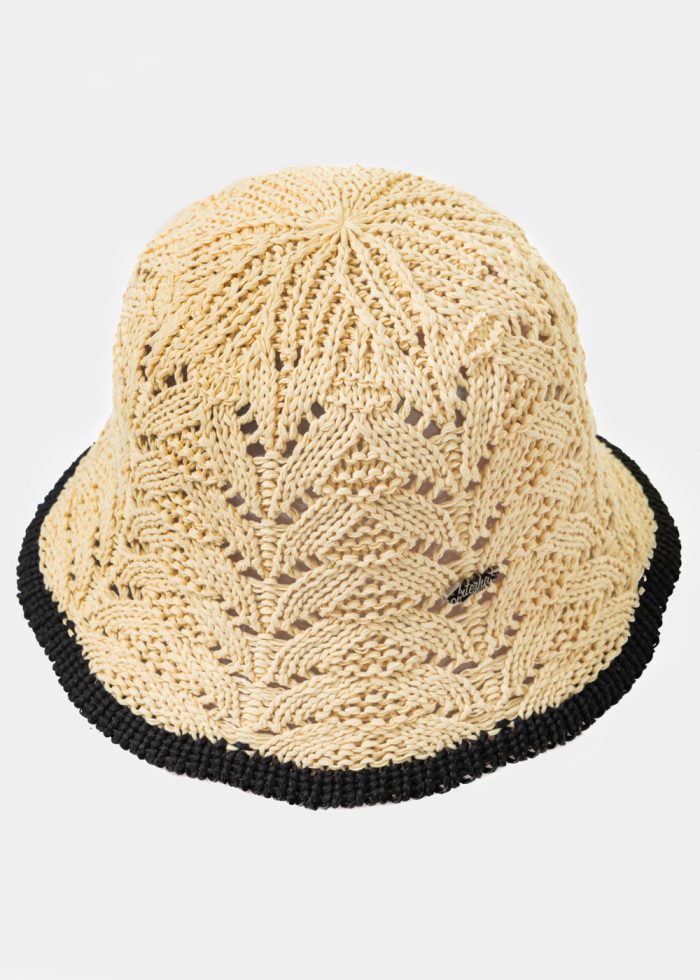 Beige Knitted Bucket Style Hat w/ Black Outline - Image 3
