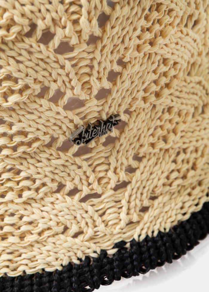Beige Knitted Bucket Style Hat w/ Black Outline - Image 4