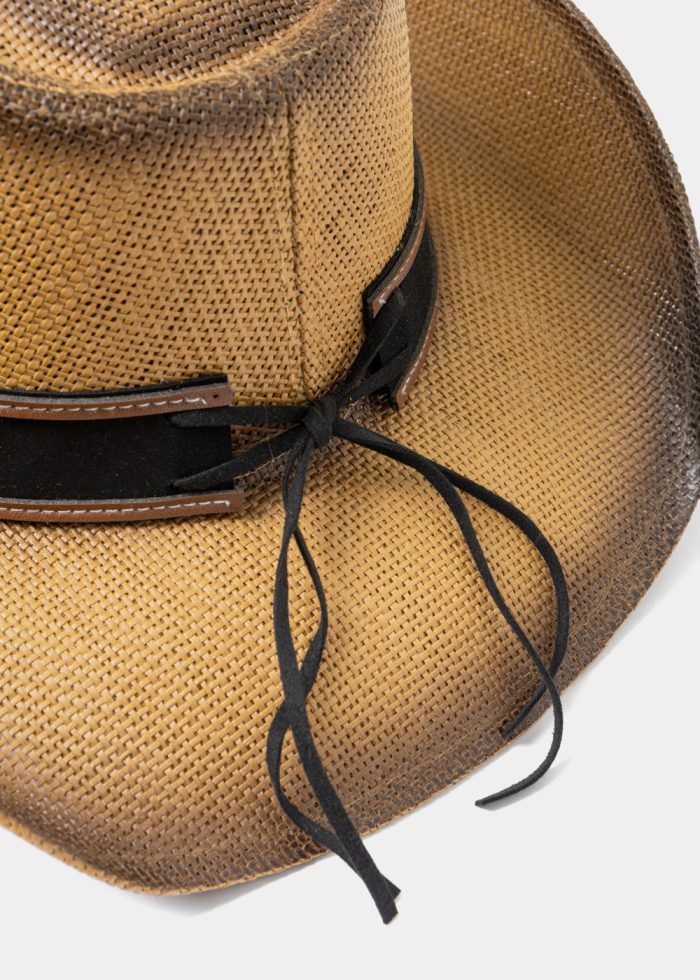 Brown Cowboy Style Hat w/ Brown Decotative Hatband - Image 4