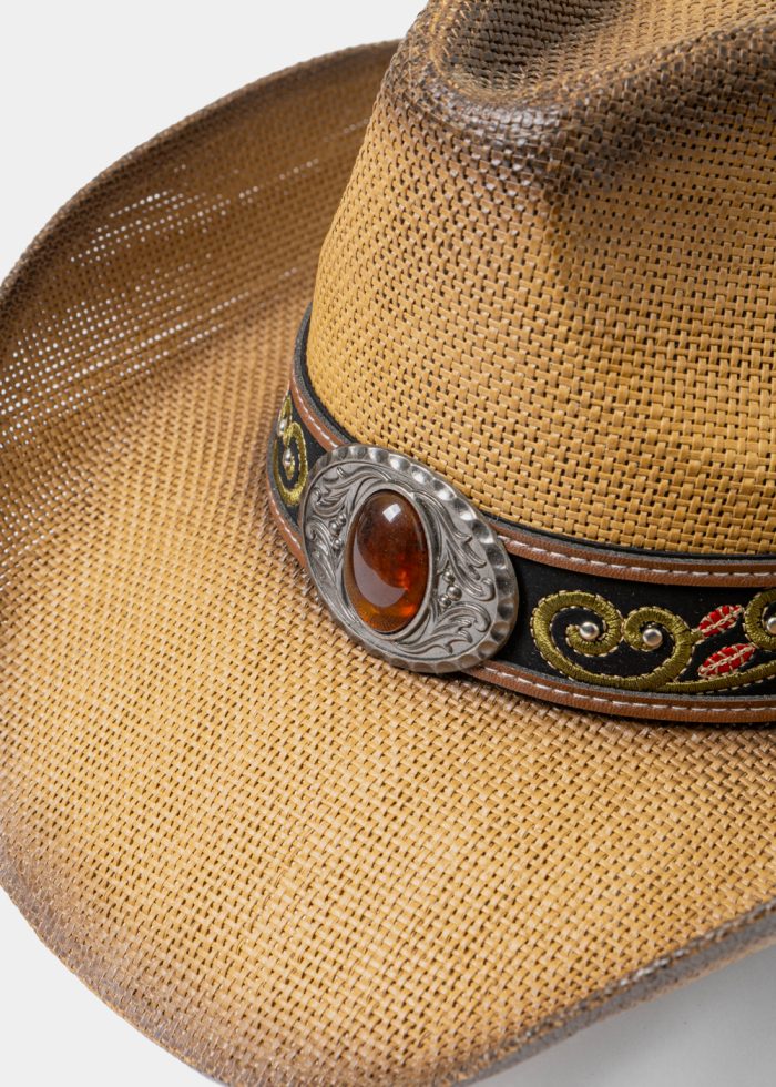 Brown Cowboy Style Hat w/ Brown Decotative Hatband - Image 3