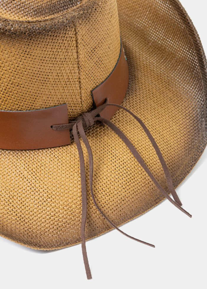 Brown Cowboy Style Hat w/ Blue Details - Image 4