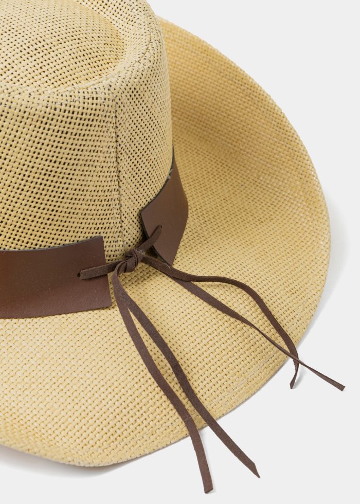 Beige Cowboy Style Hat w/ Pink Flowers - Image 4