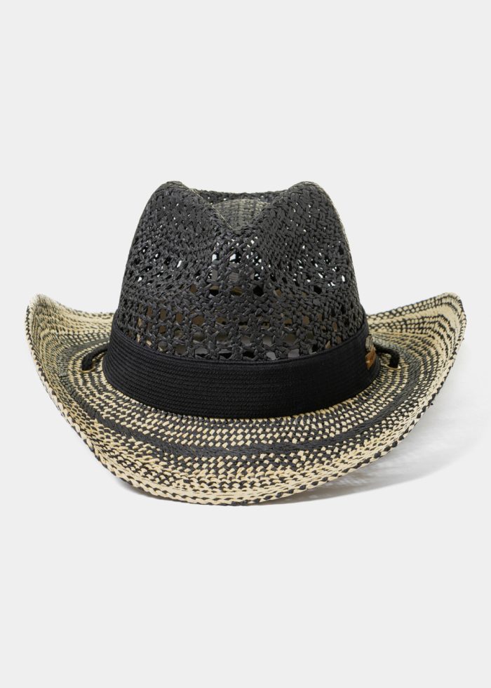 Black & Ecru Cowboy Style Hat w/ Black Hatband - Image 3