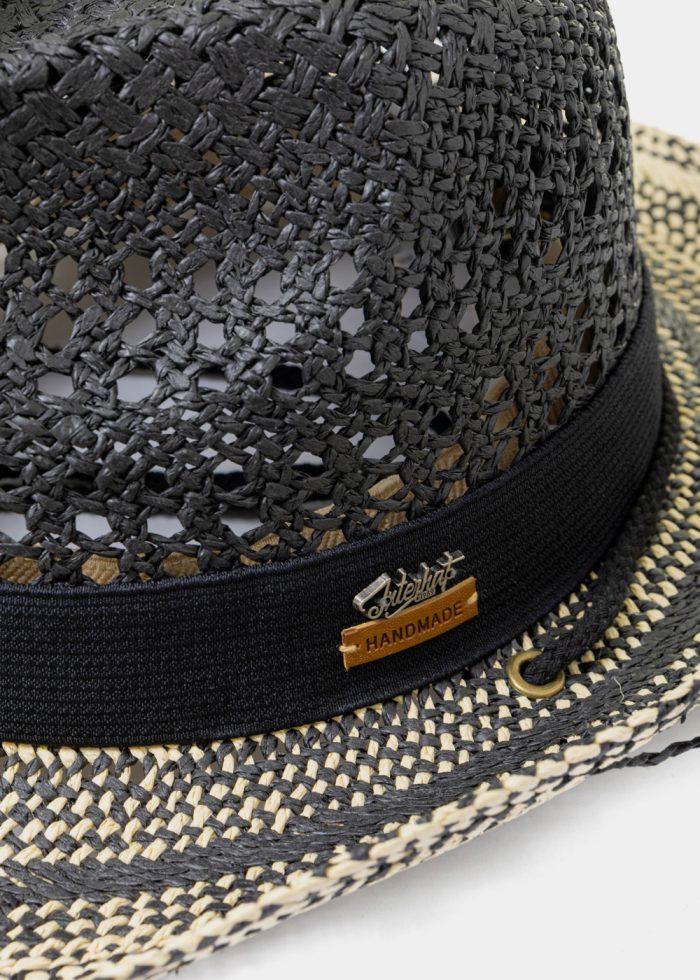 Black & Ecru Cowboy Style Hat w/ Black Hatband - Image 4