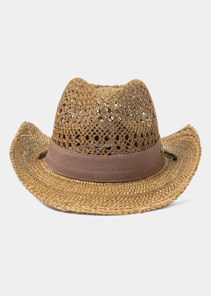 Brown & Beige Cowboy Style Hat w/ Brown Hatband - Image 3