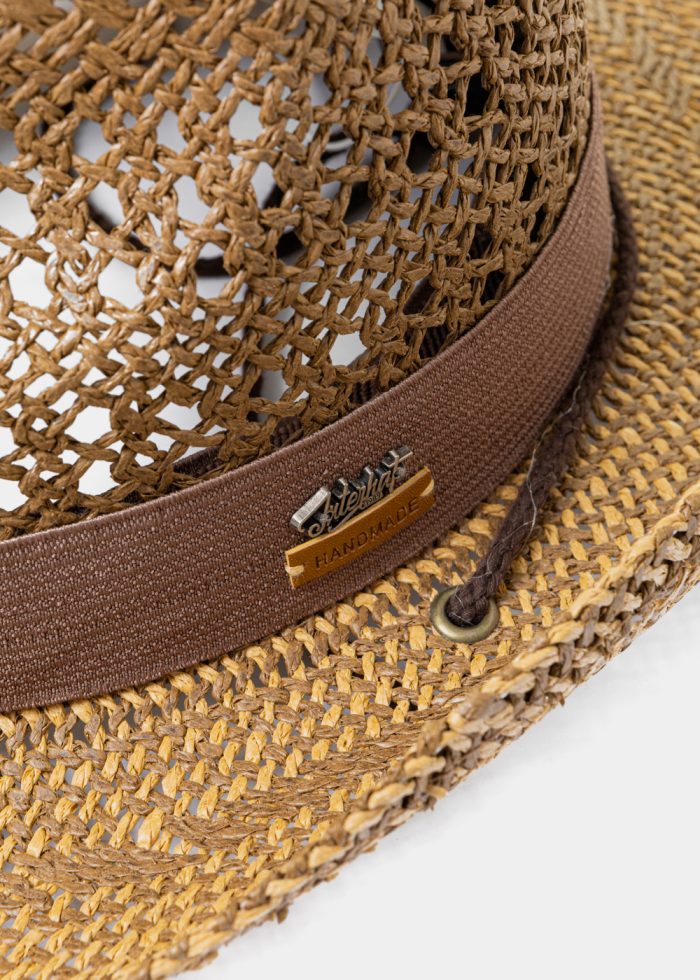 Brown & Beige Cowboy Style Hat w/ Brown Hatband - Image 4