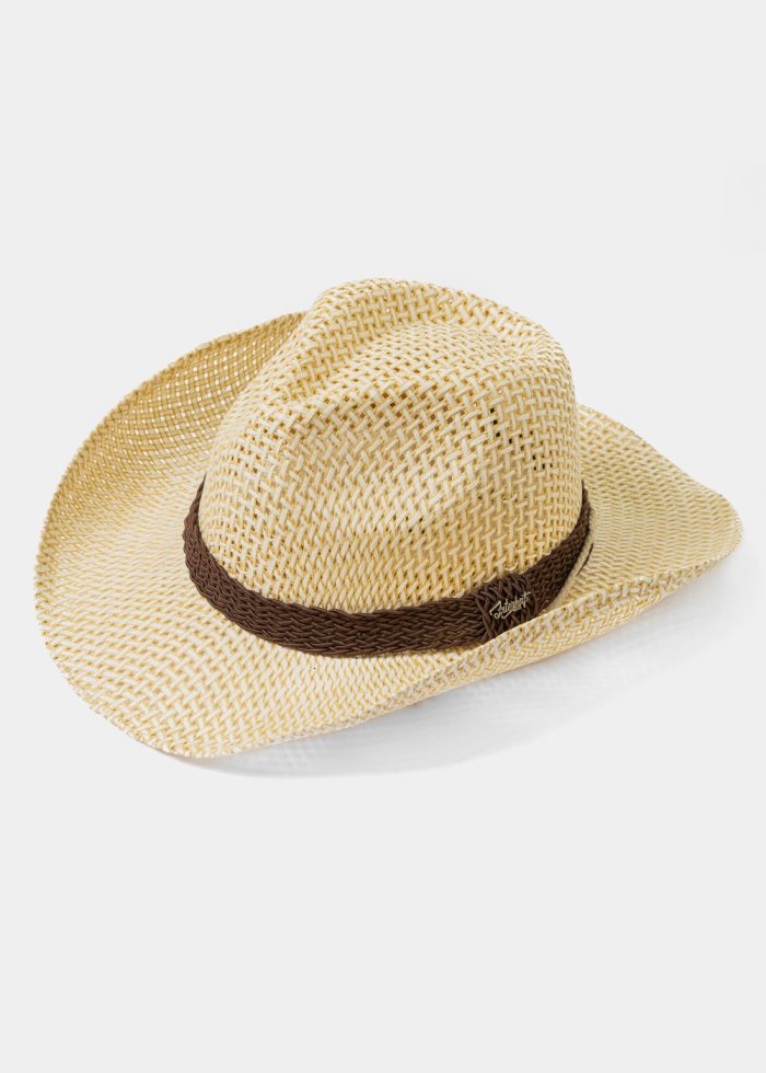 Ecru Cowboy Style Hat w/ Brown Braided Hatband - Image 2